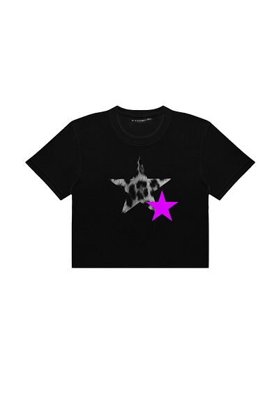 Sekizbiraltı Y2k Leopard Starz "V2" εμπριμέ μαύρο Crop Top