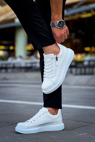 TB Terzi Bey Tb-309 Tailor Bey White Zipper and Lace-Up Casual Men's Shoes