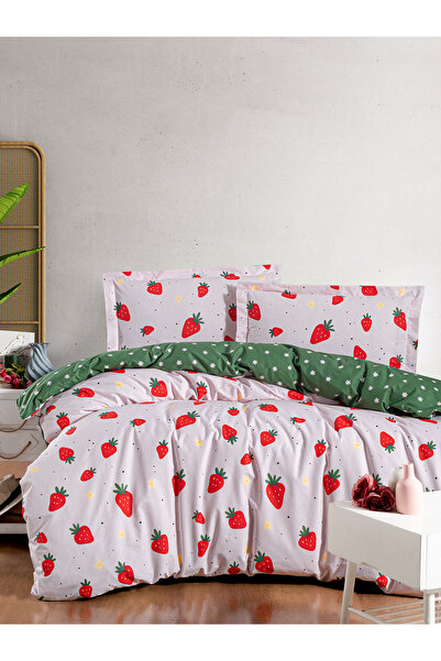 BED LİNE Set de lenjerie de pat Ranforce cu fixare, dimensiune dublă, Fragola