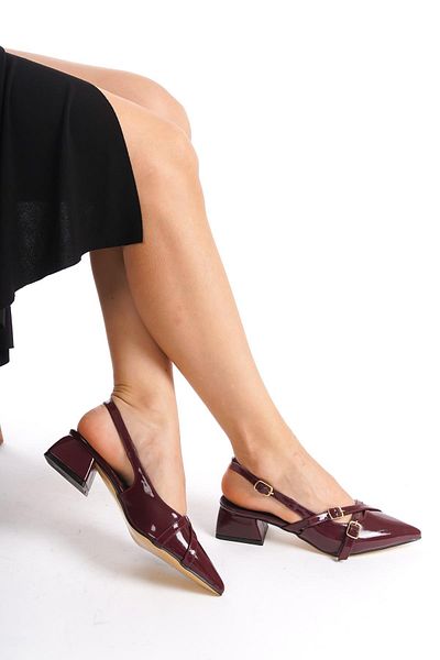 Bak Store Claret Red Patent Leather - Cherry Red 3 Cm Thick Heeled Pointed Toe Women's Shoes