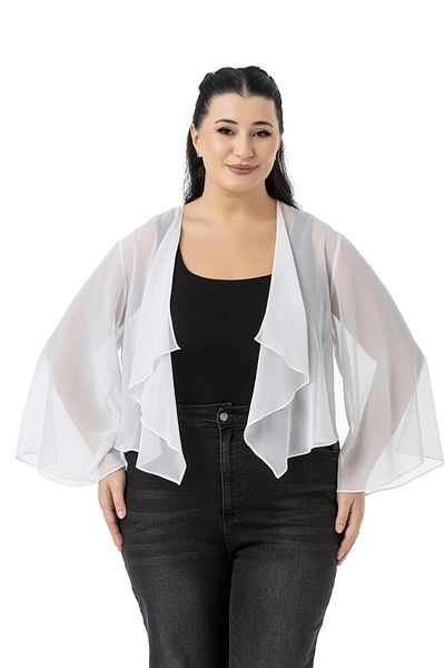 DISENTIS MODEST Plus Size Handle Slit Detail Chiffon White Bolero