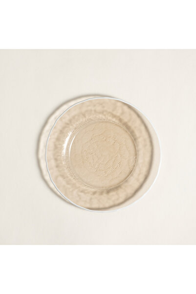 Zsa Zsa Zsu Balat Cam Pasta Tabağı 21x21x2 Cm Beyaz - Bej