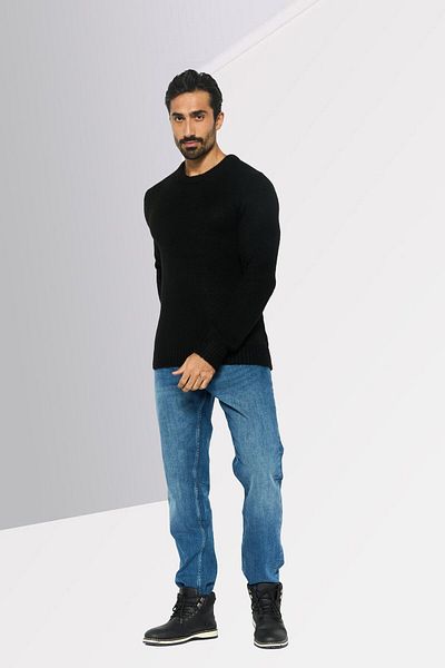 Michael Kors Men Crew Neck Long Sleeve Textured Sweatshirt, Black