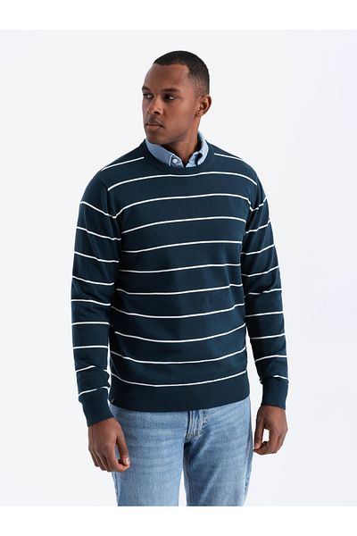 OMBRE Lässiger Herrenpullover mit Querstreifen - Marineblau V1 OM-SWSW-0143 XXL