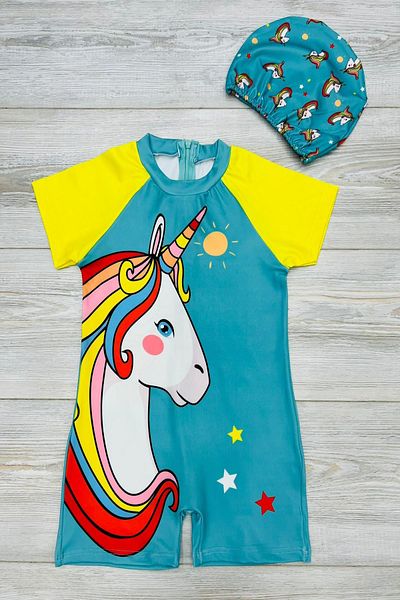My Kids Wear Cartoon Patterned Zippered Boned Girl's Swimsuit