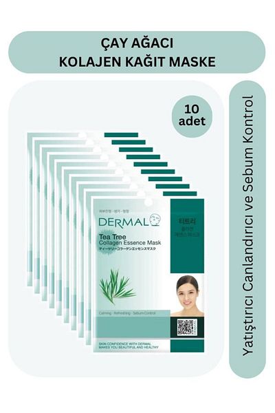 Dermal 10 Pieces Tea Tree Collagen Face Mask - Sebum Control, Soothing and Revitalizing