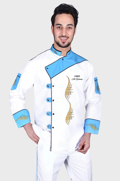Üniformanya İsim Hediyeli Beyaz Aşçı Ceketi Şef Ceketi Aşçı Kıyafeti Aşçı Elb...