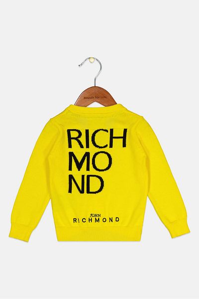 John Richmond سويت شيرت بأكمام طويلة وشعار العلامة التجارية للبنات الصغار، باللون الأصفر