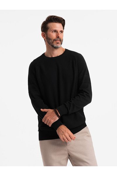 OMBRE Ανδρικό πουλόβερ raglan με μανίκια με ραβδώσεις - μαύρο V2 OM-SWSW-0144 S