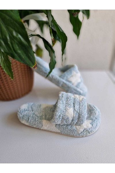 İpek papuci de casă cu talpă anti-alunecare cu model pufos de pluș pentru femei