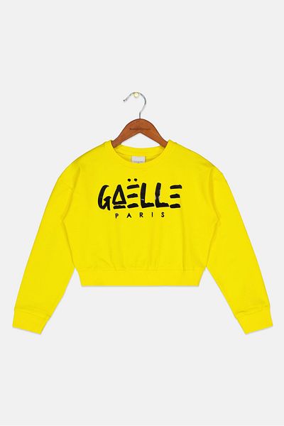 Gaelle Paris Toddlers Girl Long Sleeve Brand Logo Sweatshirt, Yellow