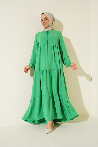 Bigdart 1627 Collar Lace-Up Hijab Dress - Dark Green