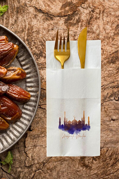 loyderlena عرض مناديل مكونة من 12 جيبًا مطبوعًا من Ramadan Iftar - 40x40 سم