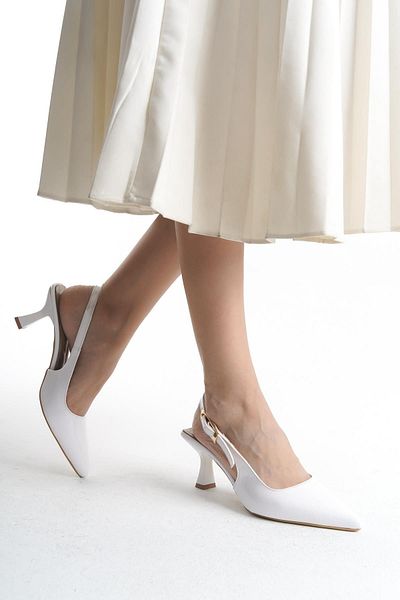 Bak Store White Patent Leather Gold Buckle Detailed Women's Heeled Shoes Stiletto Wedding Wedding Bridal Shoes