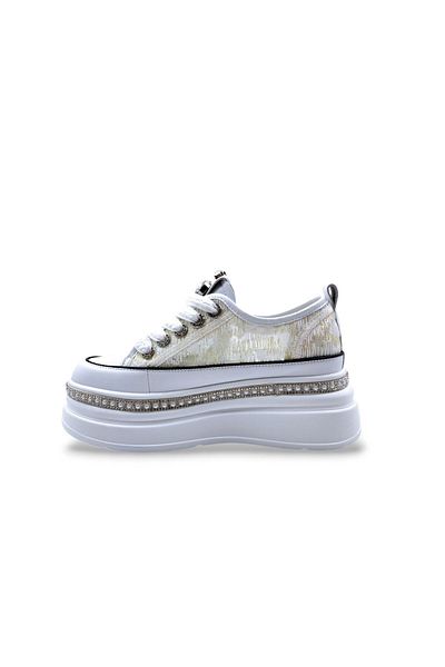 EGE GİYİM VE AYAKKABI 25Y423-3 WHITE Talpă înaltă, piatră și dantelă, pantofi sport albi eleganti pentru femei