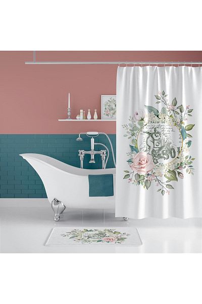 Zethome Angel Bath Mat και κουρτίνα μπάνιου μονής φτερού - Σετ 1x180x200