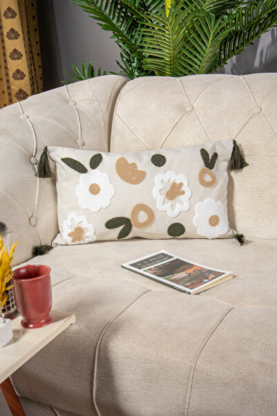 Bade Design Punch, Çiçek Nakışlı Kırlent Kılıfı Yastık Kılıfı 30x50 Tekli