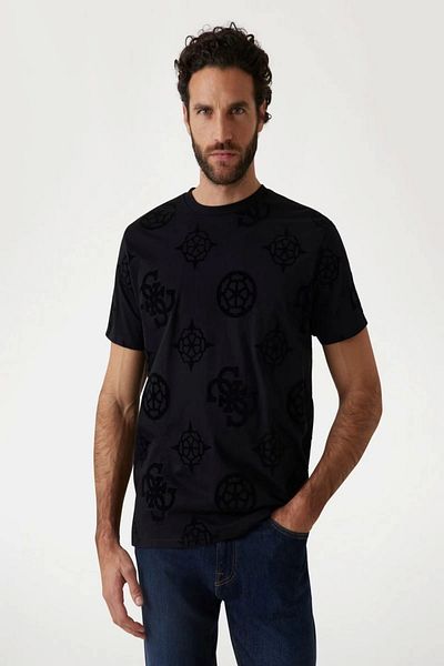 Guess Ss Bsc Peony Prınt Tee Men Black T-Shirt M5Ri46Kbw41-Jblk