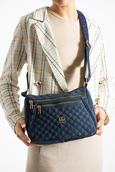 Kaya Bag حقيبة كروس وكتف نسائية باللون الأزرق الداكن 4 مقصورات مقاس 21x30