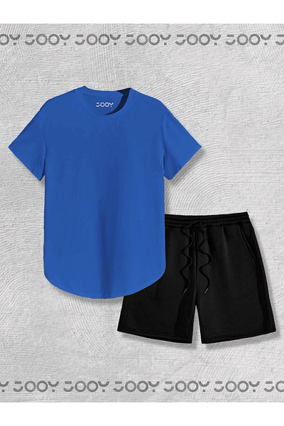 Jooy Μπλουζάκι Saks Blue Oval Cut - Μαύρο χτενισμένο βαμβακερό σορτς Σετ 2 τεμαχίων
