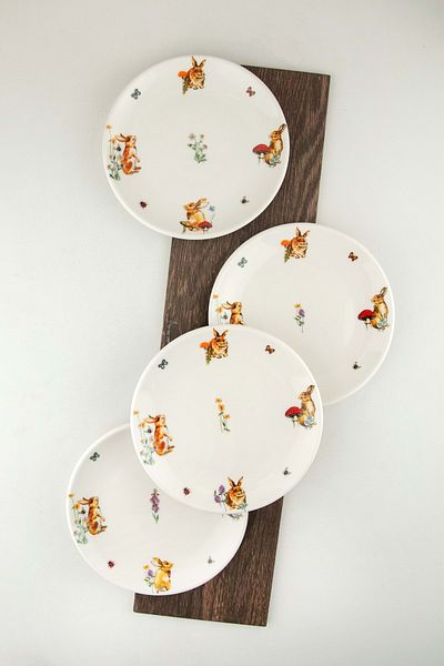 Bursa Porselen Dekor Rabbit 4 Pieces Porcelain Cake Plate