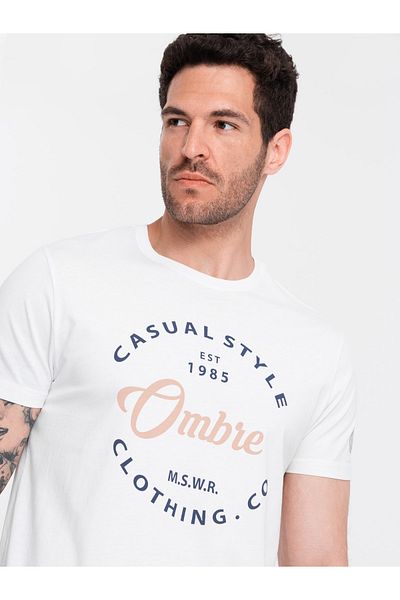 OMBRE Casual Style Herren T-Shirt mit Aufdruck - weiß V1 OM-TSPT-0144 S