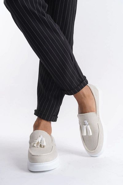 TB Terzi Bey Tb154 blaze laceless tasseled linen men's daily sport classic shoe kbt - white