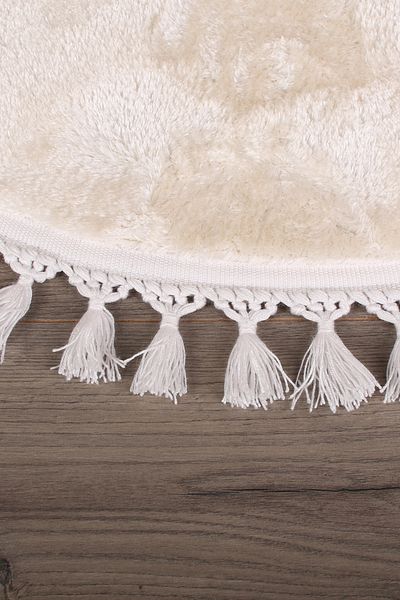Dokumacıoğlu Relax Cream (100x100 cm) Στρογγυλό χαλάκι μπάνιου με κρόσσια, αντιολισθητική βάση χαλιού που πλένεται