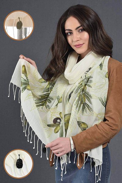 Dosimira Women's Olive Lace Printed Cotton Scarf
