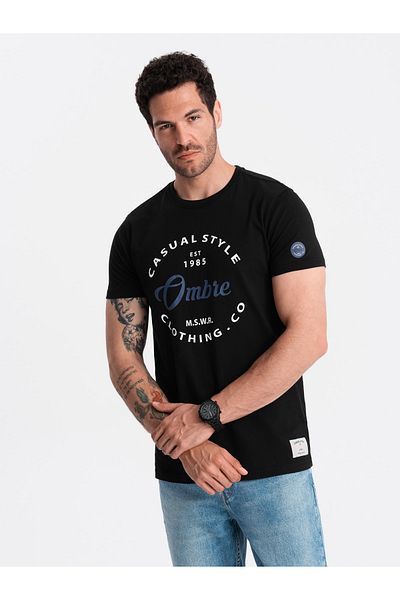 OMBRE Pánské tričko s potiskem v neformálním stylu Ombre – černé V2 OM-TSPT-0144 XXL