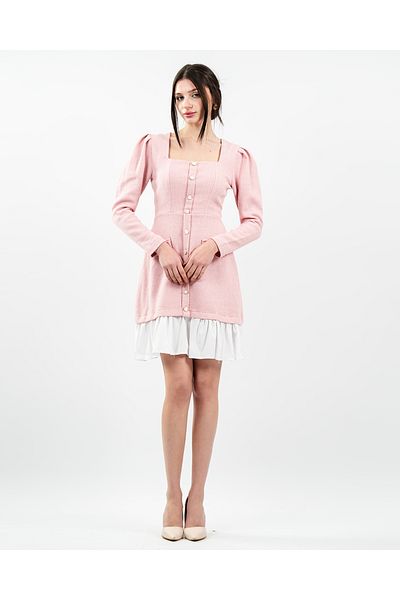 maf collection Γυναικείο κοντό φόρεμα Chanel με ροζ γαρνιτούρα από τουίντ