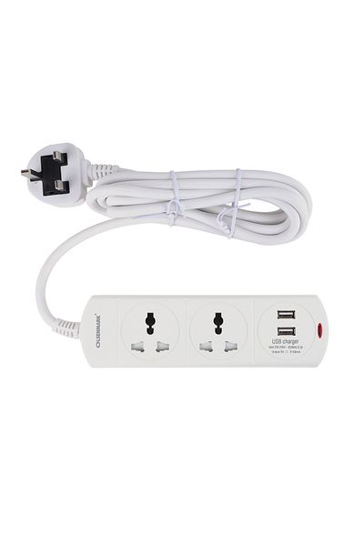 Olsenmark Power Socket- OMES1864D/ 2 Way Universal Sockets, 2-way USB Ports