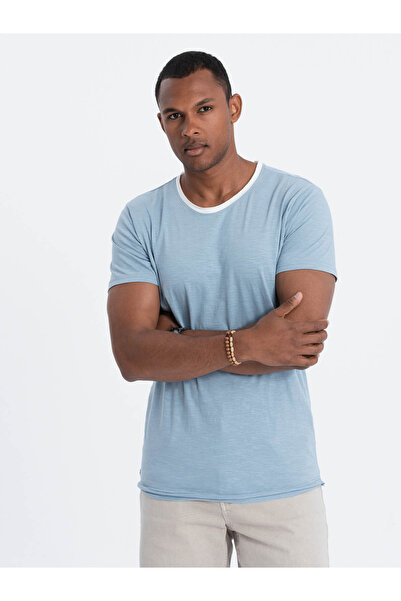 OMBRE Pánské tričko se syrovou úpravou - tmavě modré V3 OM-TSCT-22SS-004 XL