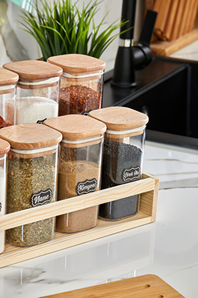 OES HOME 10-Piece Spice Rack Set with Wooden Stand --New Model-- --Spoon Gift--