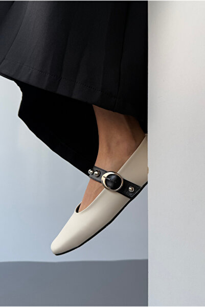 Mupa Shoes Beige and Black Women's Ballerinas