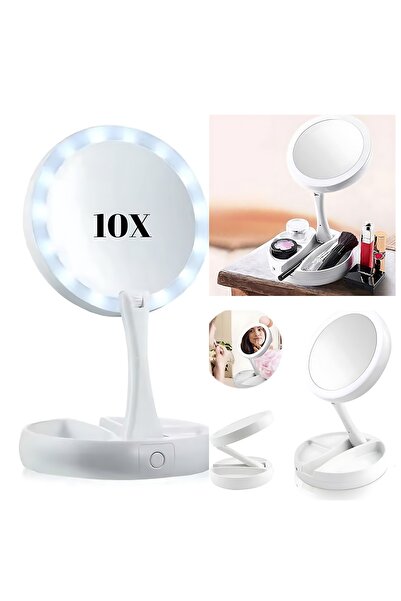 Home Katlanabilir 21led Işıklı Çift Taraflı Mkyaj Aynası