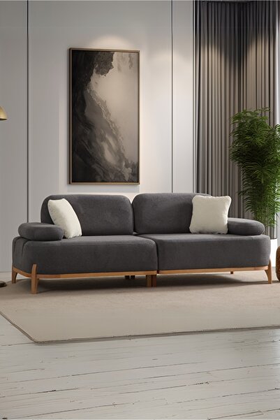 Velura Home & Living Berina Koltuk Takımı 3 3 1 & Mekanizmalı Genişleyebilir Yataklı Koltuk - Antrasit Bukle Kumaş