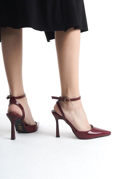 Bak Store Pantofi de dama cu toc inalt din piele lacuita rosu visiniu Stiletto 10 cm