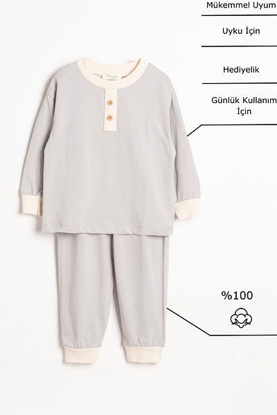 Vauva Seasonal Pajamas Set Long Sleeve Button Detailed Girls Boys Pajamas Set