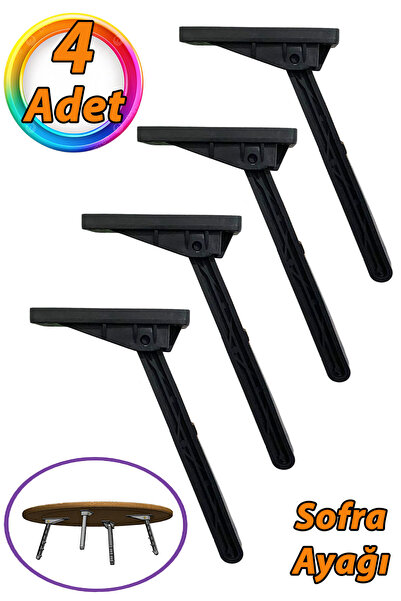 GLASWEN 4 Adet Katlanabilir Siyah Yer Sofra Ayağı Katlanır Yer Sofrası Sini Altı Plastik Ayak 22 Cm