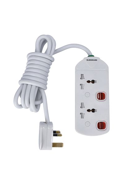 Olsenmark 2 Way Extension Socket 2M Cable High Quality Copper Material