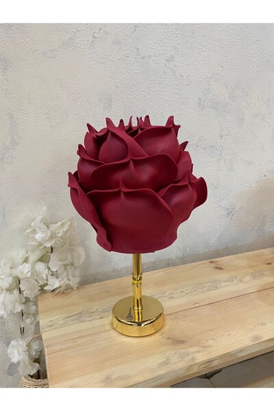 Maison Avf Bordo Eva Gül Tasarım Kablosuz Pilli Masa Lambası - Alt Uzun Parla...