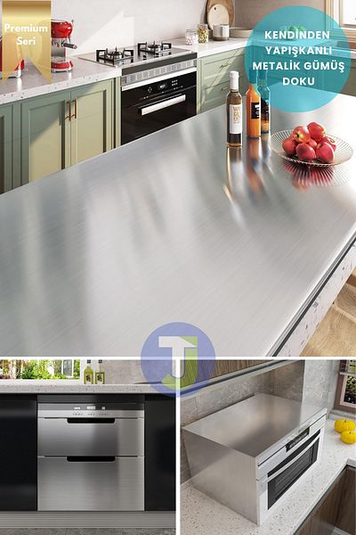 Technojet Folie metalica autoadeziva pentru bucatarie baie blat perete dulap masa acoperire 60cmX300cm