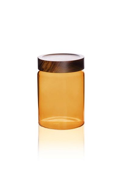 The Mia Acacia Round Glass Jar Amber 850 ml