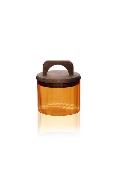 The Mia Acacia Glass Jar with Handle Amber 350 ml
