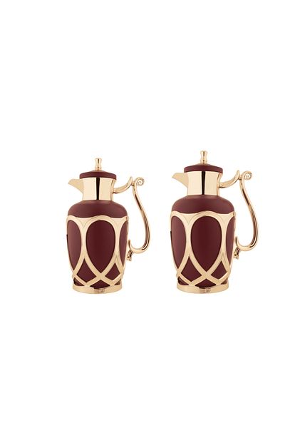 ALSAIF 2 Pieces Coffee And Tea Vacuum Flask Set Size: 0.7/1.0 L Color: Burgundy/gold