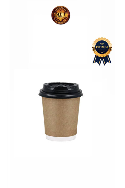 figanlar ambalaj PREMİUM 8 Oz Kraft Double Wall Karton Bardak 5 adet + kapaklı