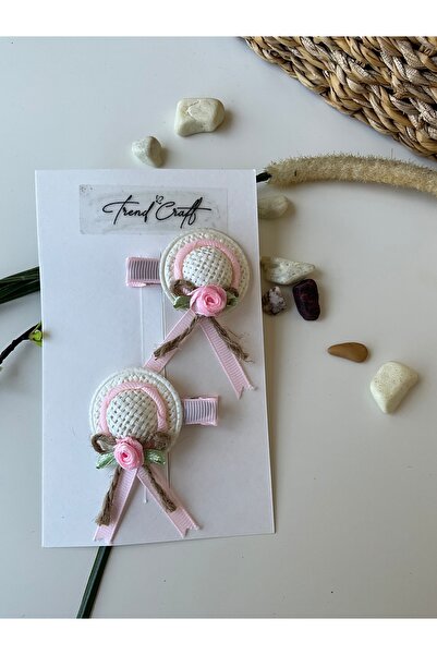 TrendCraft Hasır Şapka Güllü 2’li Klips Toka