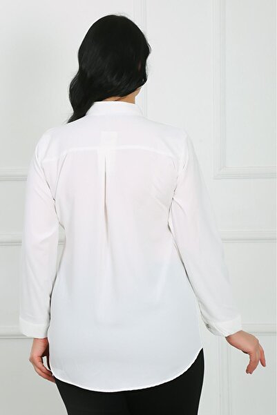 By Alba Collection Cămașă albă de damă cu decolteu în V din țesătură Dubai