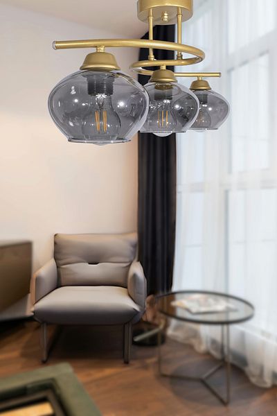 Fer Avize Fuji Modern Decorative Antique Colored Glass 3-Piece Chandelier Living Room - Kitchen - Bedroom